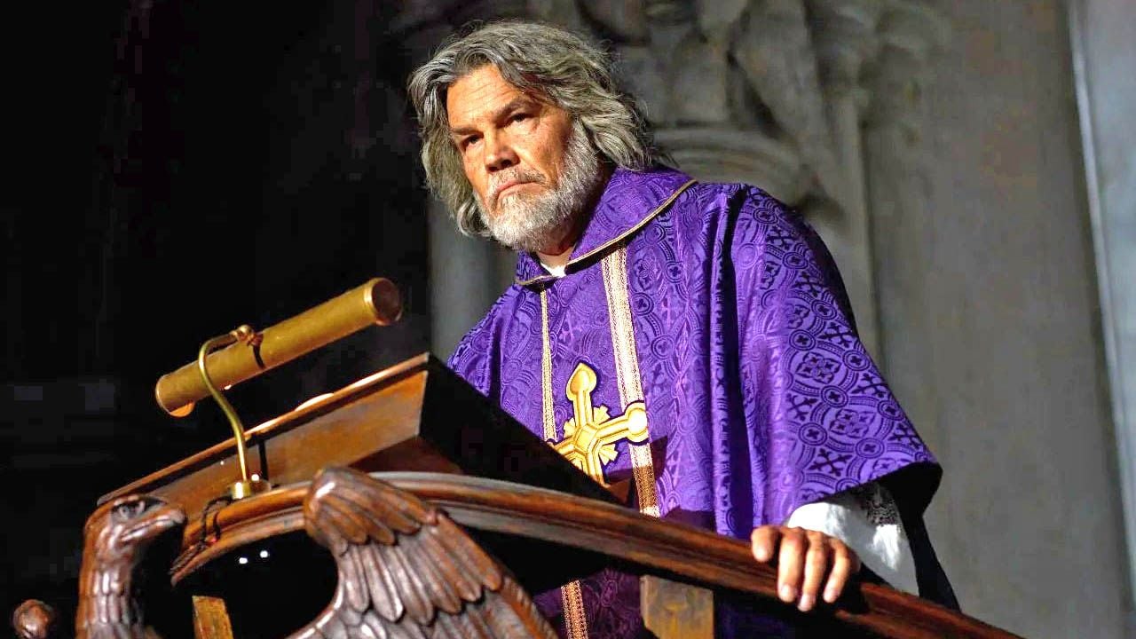 Monsignor Jefferson Wicks (Josh Brolin) delivers one of his infamous hate sermons - before becoming the victim of a seemingly impossible murder.