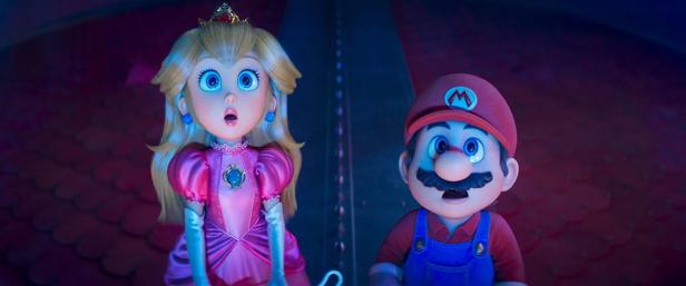 Super Mario and the Princess look in amazement at something in front of them
