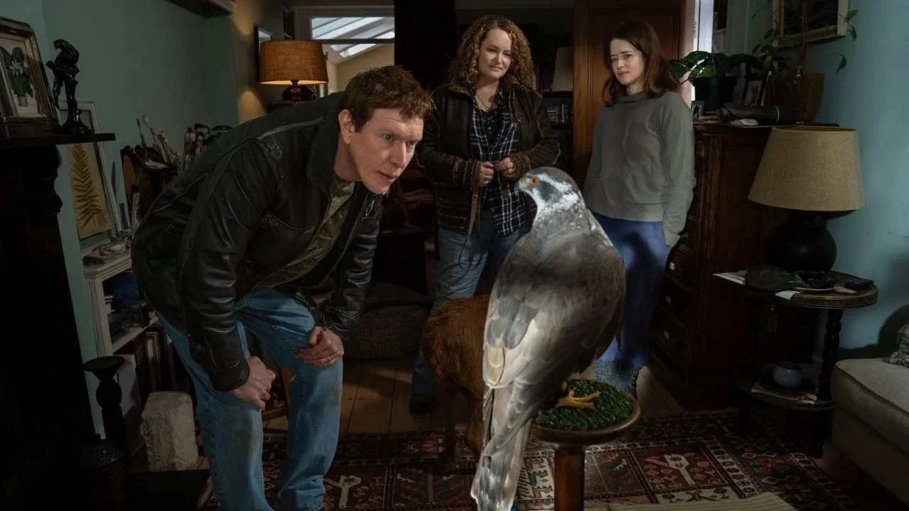 Helen's friend Stuart (Sam Spruell) is initially skeptical as to whether this with her and the hawk is really such a good idea.