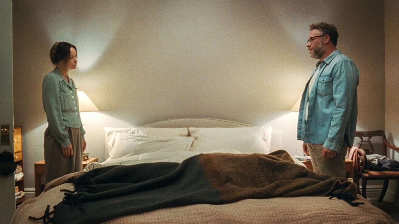 Angela (Olivia Wilde) and Joe (Seth Rogen) have grown further apart in recent years.