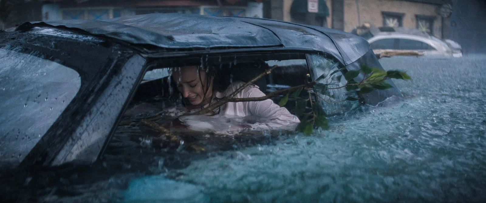Not only is Lisa (Phoebe Dynevor) trapped in her sinking car surrounded by sharks - she's also about to give birth to her baby.