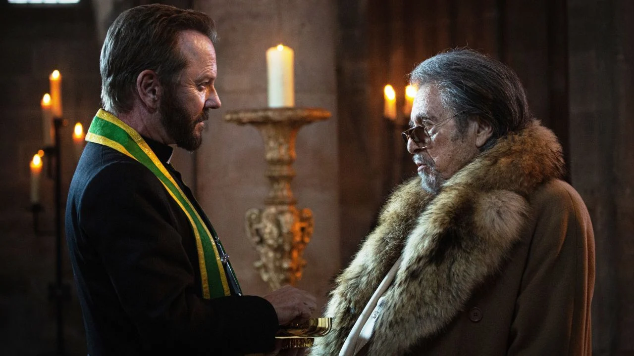 The direct encounters between Kiefer Sutherland and Al Pacino are among the film's many fun-absurd highlights.