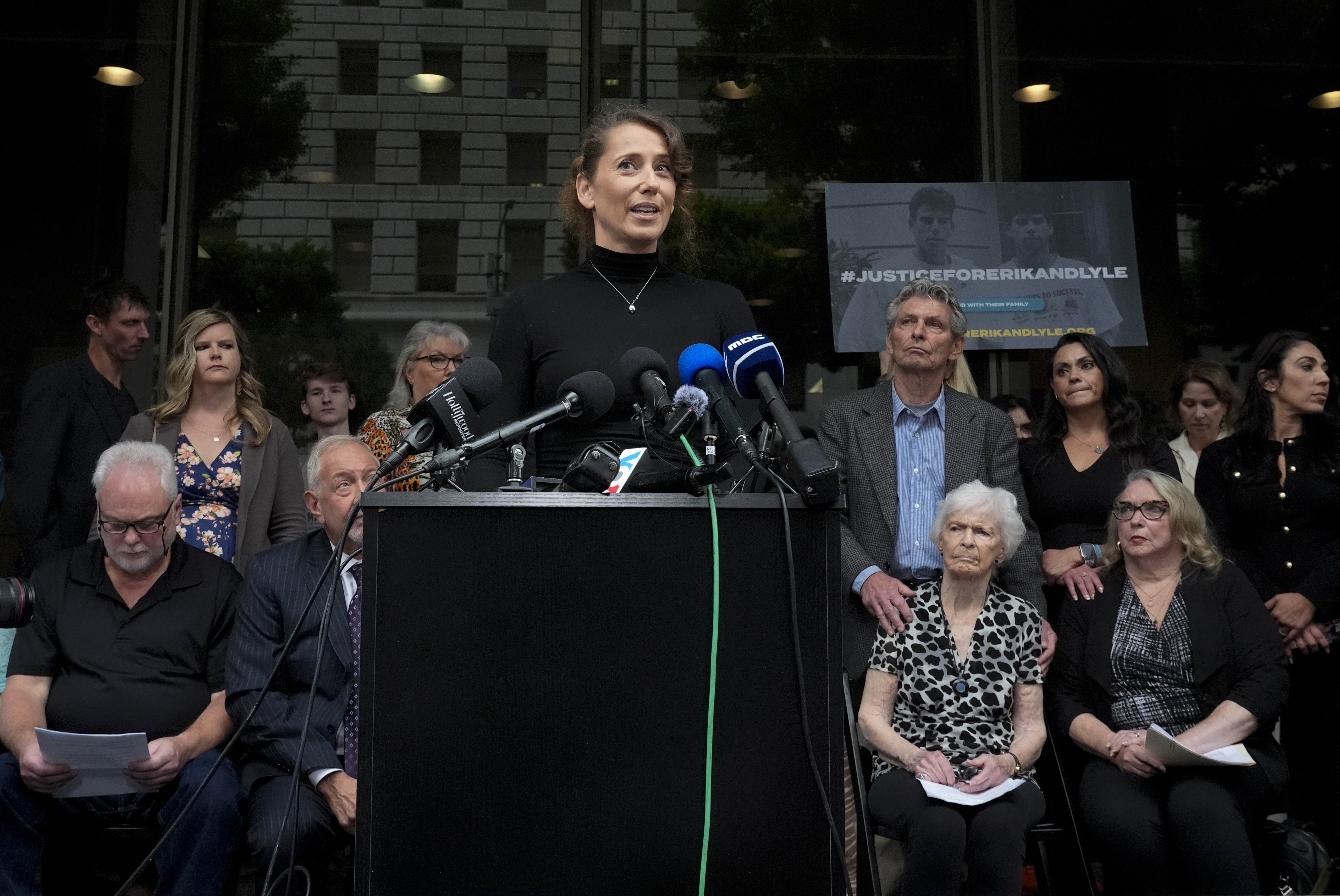 Anamaría Baralt, niece of José Menéndez, speaks during a press conference to announce progress in the case of brothers Erik and Lyle Menéndez, on Wednesday, October 16, 2024, in Los Angeles.