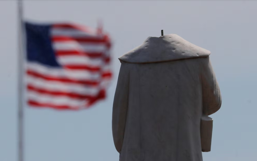 Why did the figure of Christopher Columbus become controversial in the US and Latin America?